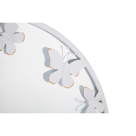Lustro ścienne Butterfly, kolor biały i złoty, żelazo i płyta MDF, 62,5 x 2,3 x 62,5 cm, kształt okrągły, motyw: motyle, styl glamour, Mauro Ferretti