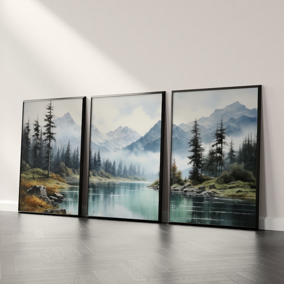 ZESTAW 3X PLAKAT W RAMIE KRAJOBRAZ JEZIORO GÓRY LAS NATURA PANORAMA 30x40cm