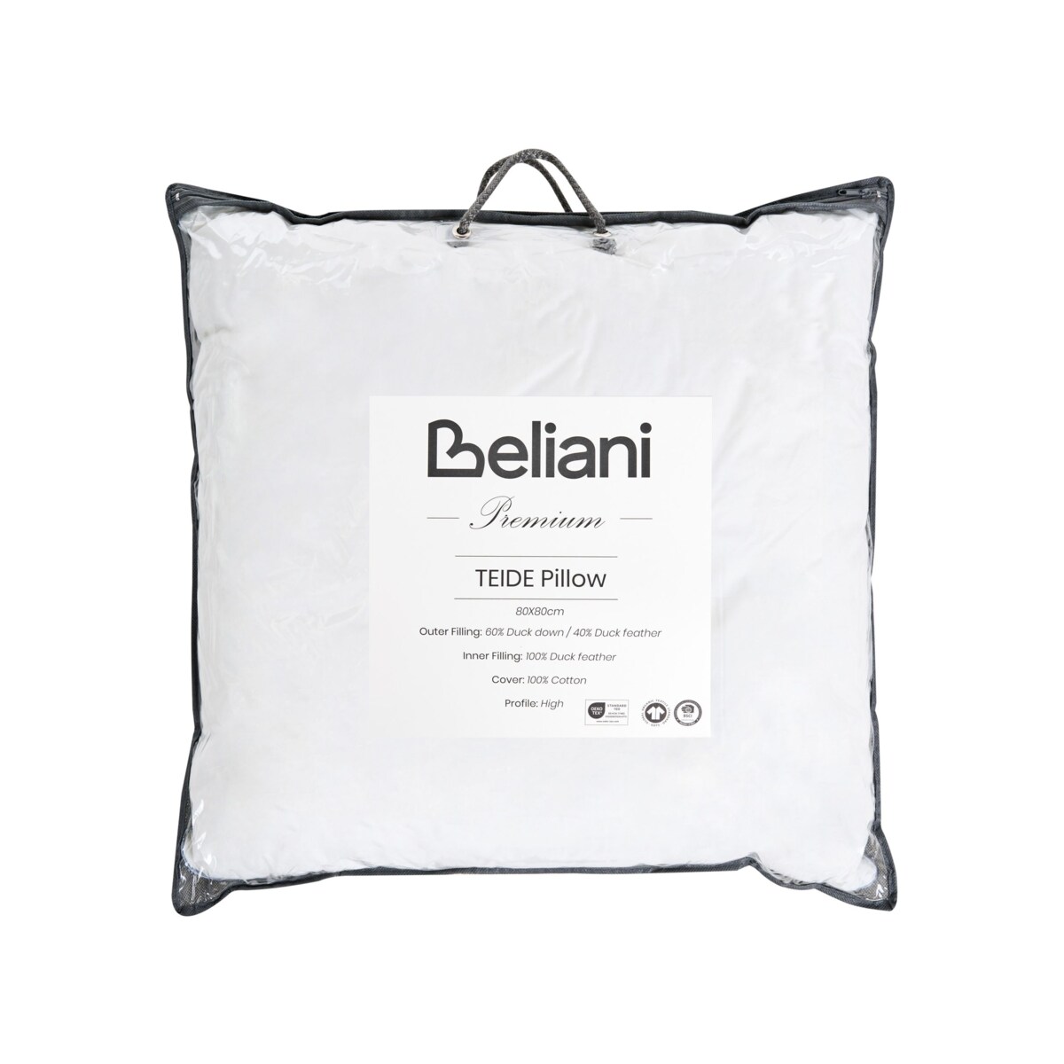 Poduszka trzykomorowa TEIDE Niska Kacze pióra i puch 80 x 80 cm