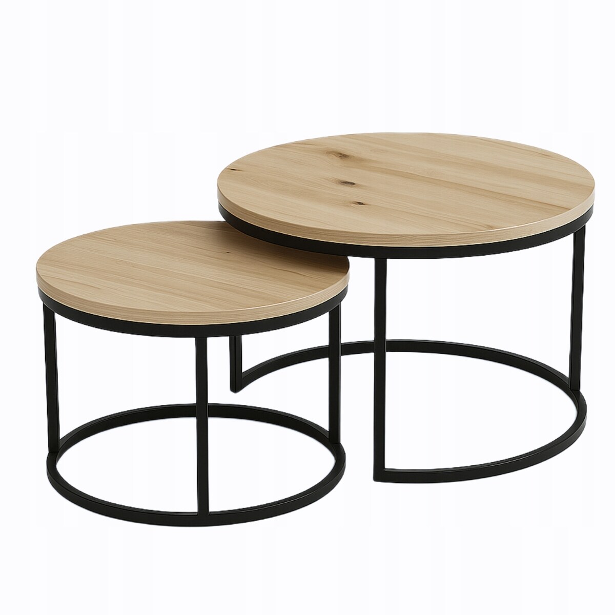 Stolik Kawowy DĄB ARTISAN Loft Okrągły Zestaw 2w1 Czarne Nogi NOWOCZESNY