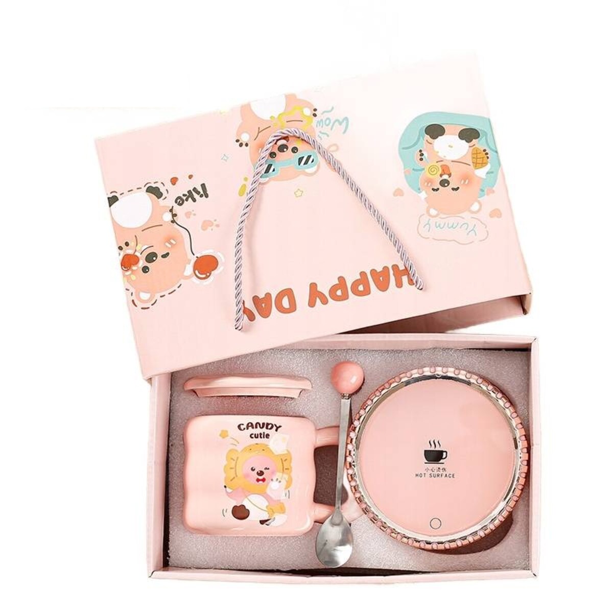 ZESTAW KUBEK Z PODGRZEWACZEM + Łyżka + Kabel USB PREZENT KUBEK ŚWIĄTECZNY