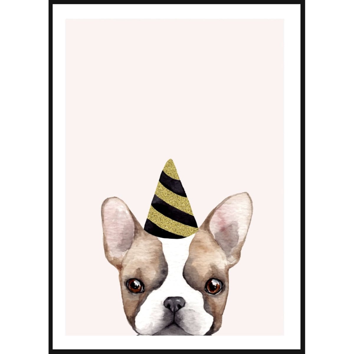 Poster Story, Plakat, Obraz - Buldog Francuski w Urodzinowej Czapce, wymiary 50 x 70 cm