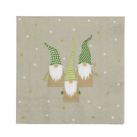 Serwetki świąteczne Gnomes 20 szt. boże narodzenie, święta, świąteczne, beżowy, 16x16x3 cm