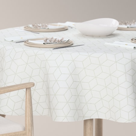 Obrus okrągły 130 x 130 cm wzór sześcianów na białym tle