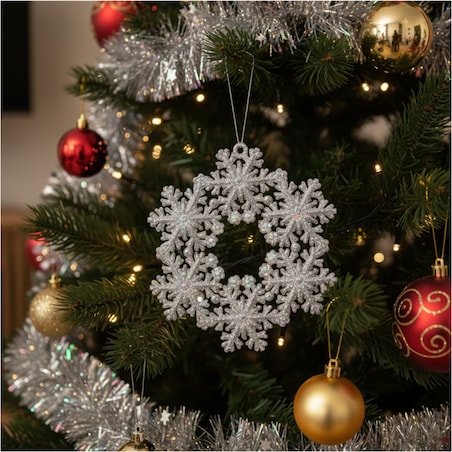 Zawieszka Na Choinkę Płatek Śniegu 12 Cm Ozdoba Świąteczna Wisząca Kolor Srebrny
