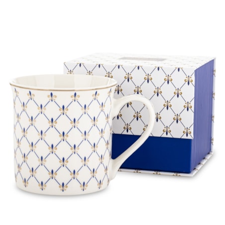 Kubek porcelanowy w pudełku 12,5x9x9 cm MAGLIA 380 ml biały z niebieskim wzorem