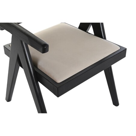 Krzesło drewniane z plecionką wiedeńską i aksamitem kremowe