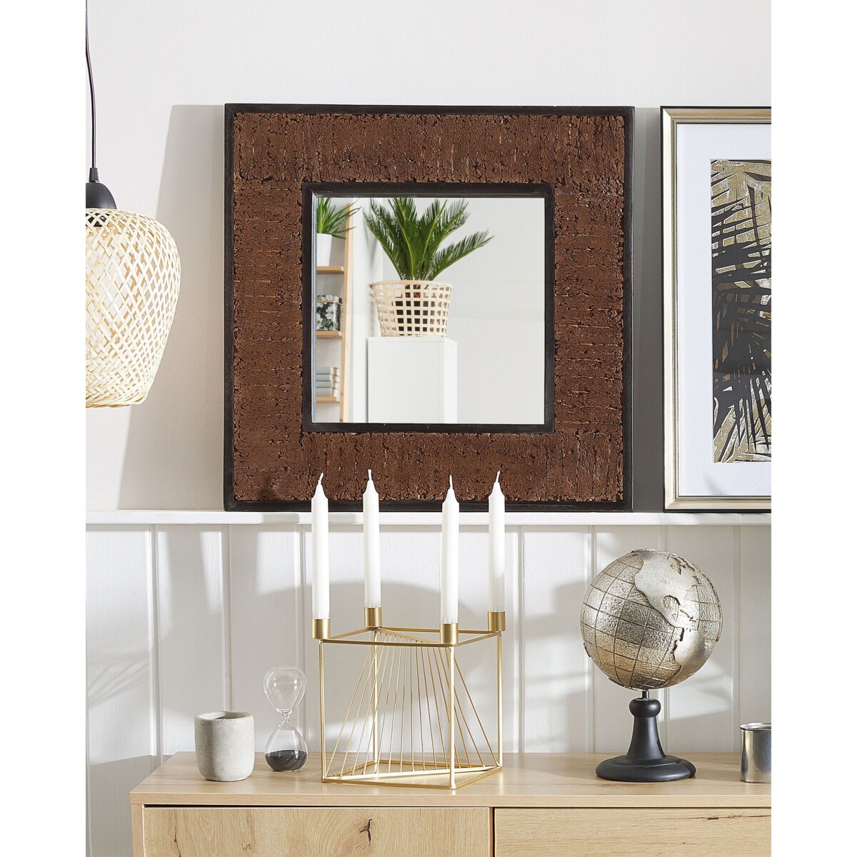 Drewniane lustro ścienne 60 x 60 cm ciemne BOISE