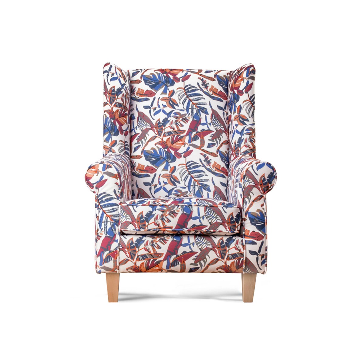 KONSIMO MILES Fotel uszak w kwiaty drewniane nóżki