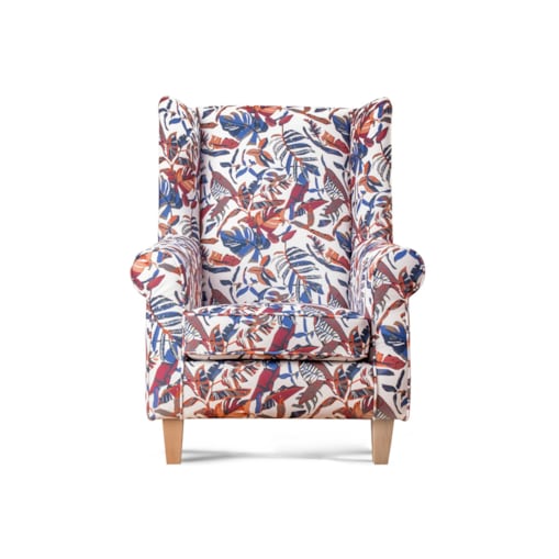 KONSIMO MILES Fotel uszak w kwiaty drewniane nóżki