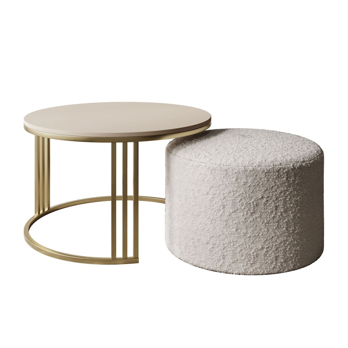 Stolik kawowy z pufą LORI MAT złoto szczotkowane,kaszmir mat / Coral 65