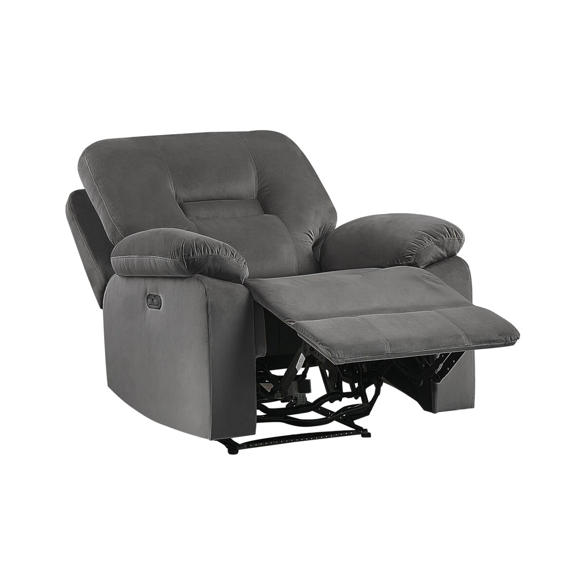 Fotel z elektryczną funkcją relaksu welurowy LED z ładowarką szary BERGEN