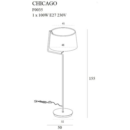 Abażurowa lampa podłogowa CHICAGO F0035 Maxlight metal tkanina biała