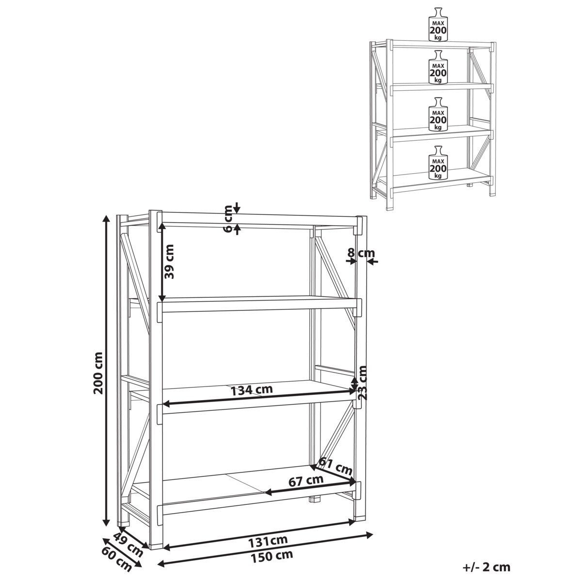 Regał magazynowy FIUGGI Metal 150 cm 60 cm Czarny