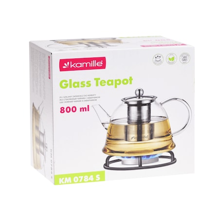 Dzbanek zaparzacz szklany do herbaty ziół na gaz 800ml KAMILLE