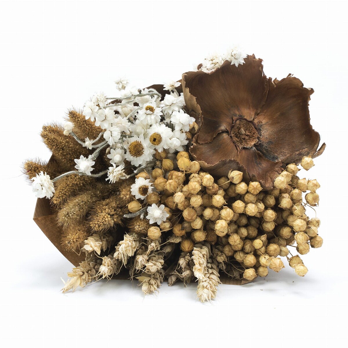 Zestaw suszonych kwiatów do wazonu Rustic - setaria, złociszek, len