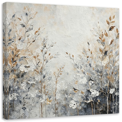 Nowoczesny Obraz do salonu sypialni Rośliny Abstrakcja Botanika Złoty 60x60