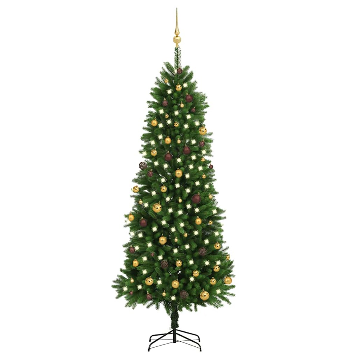 vidaXL Sztuczna choinka z lampkami i bombkami, 240 cm, zielona