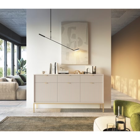 Nowoczesna komoda ryflowana NEW KSZ154 - kaszmirowa + st. złoty