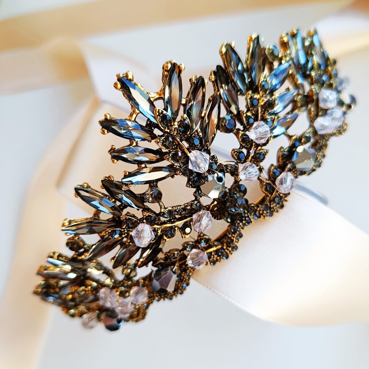 Korona diadem tiara CZARNA bogata okazała na karnawał ślub PRZEBRANIE bal