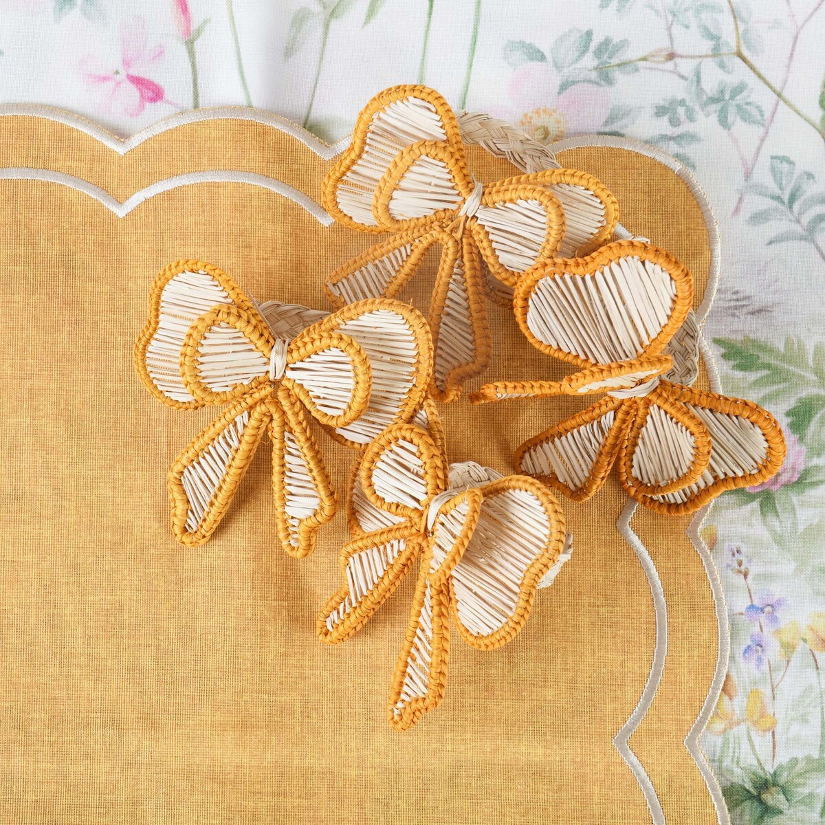Obrączki na serwetki Yellow Bows - 6 sztuk