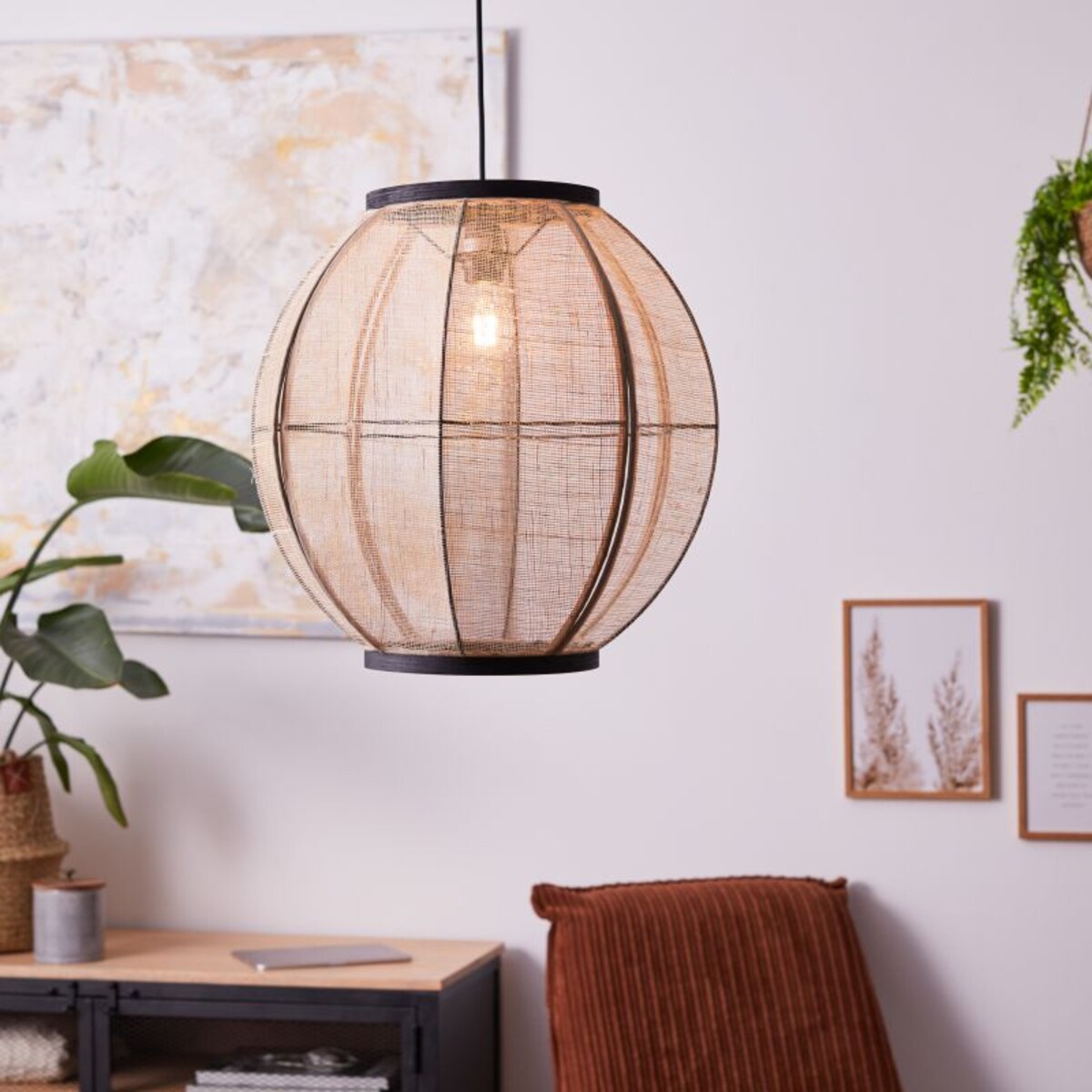 Wisząca lampa boho Tanah 99484/76 Brilliant kulista drewno beż czarny