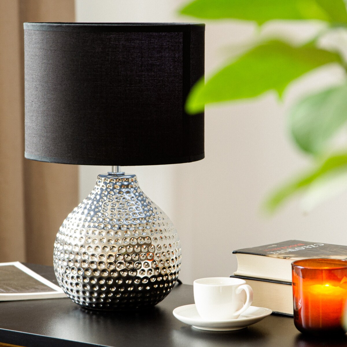 KONSIMO NIPER elegancka lampa stołowa srebrno-czarna