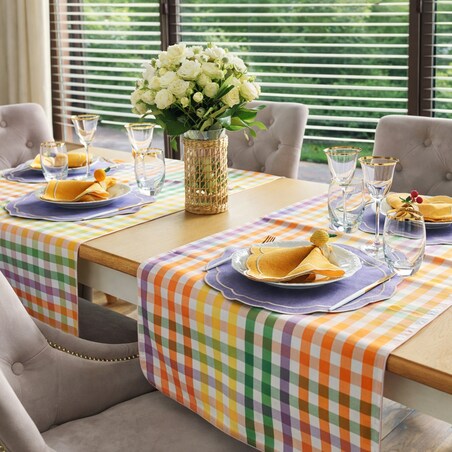 Bieżnik w drobną kratę Rainbow Gingham – 50 × 220 cm