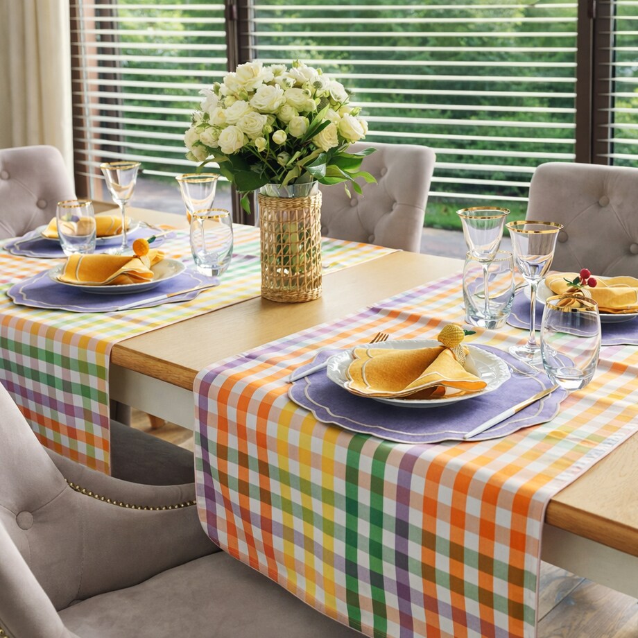 Bieżnik w drobną kratę Rainbow Gingham – 50 × 220 cm