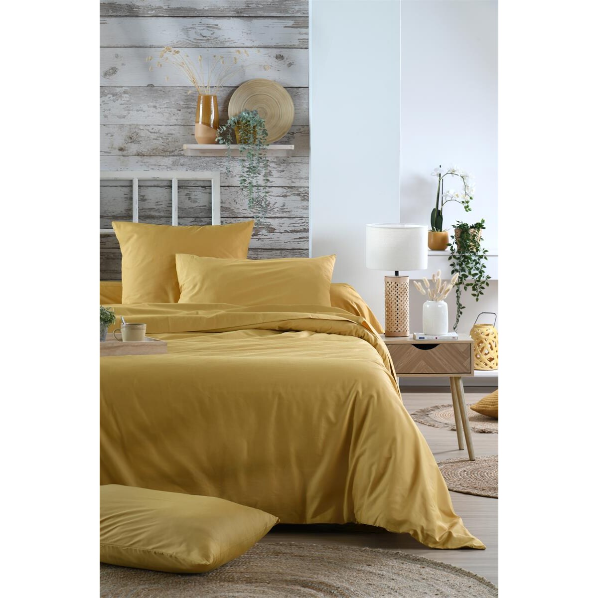 Bawełniane prześcieradło na gumce, żółte, ELYSEE