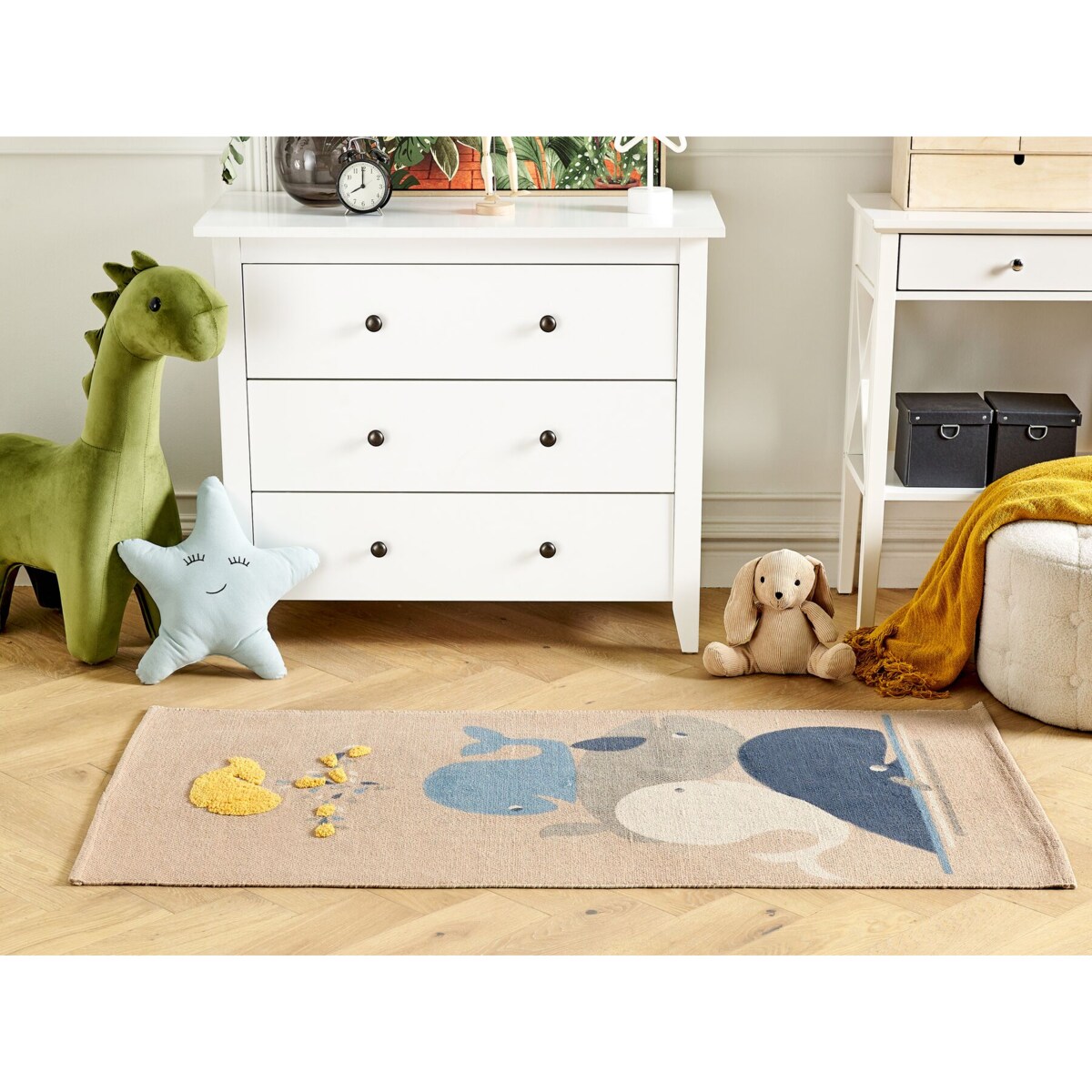 Dywan dziecięcy bawełniany motyw wielorybów 80 x 150 cm beżowy SEAI