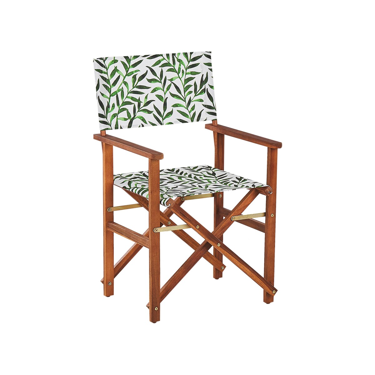 Zestaw 2 krzeseł ogrodowych akacjowy ciemne drewno z szarym / wzór w liście CINE