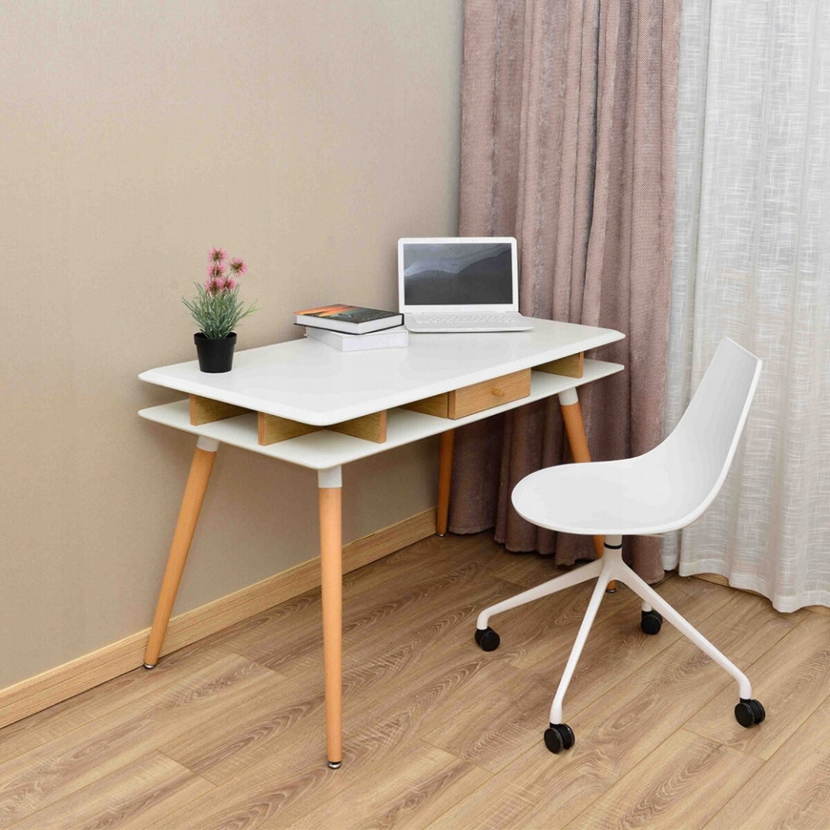 Skandynawskie biurko Modus LL-093 King Home z szufladą dębowe białe