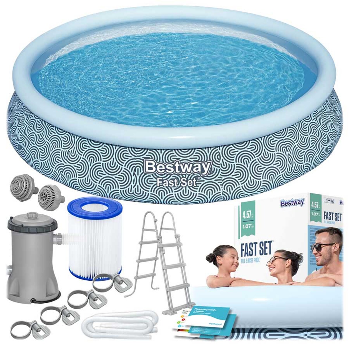 Basen ogrodowy rozporowy Bestway rodzinny dla dzieci 457x107 cm pompa 11w1