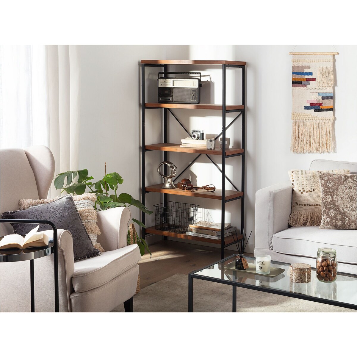 Regał 4 półki ciemne drewno BRISBANE