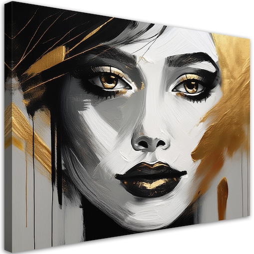 Feeby Obraz nowoczesny do salonu, Twarz kobiety z elementami złota glamour 120x80