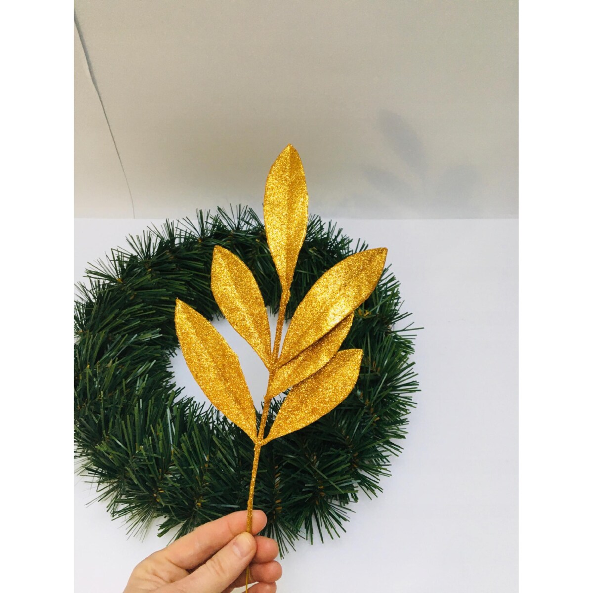 LIŚĆ SZTUCZNY brokatowy złoty GAŁĄZKA do dekorowania stroika święta choinka