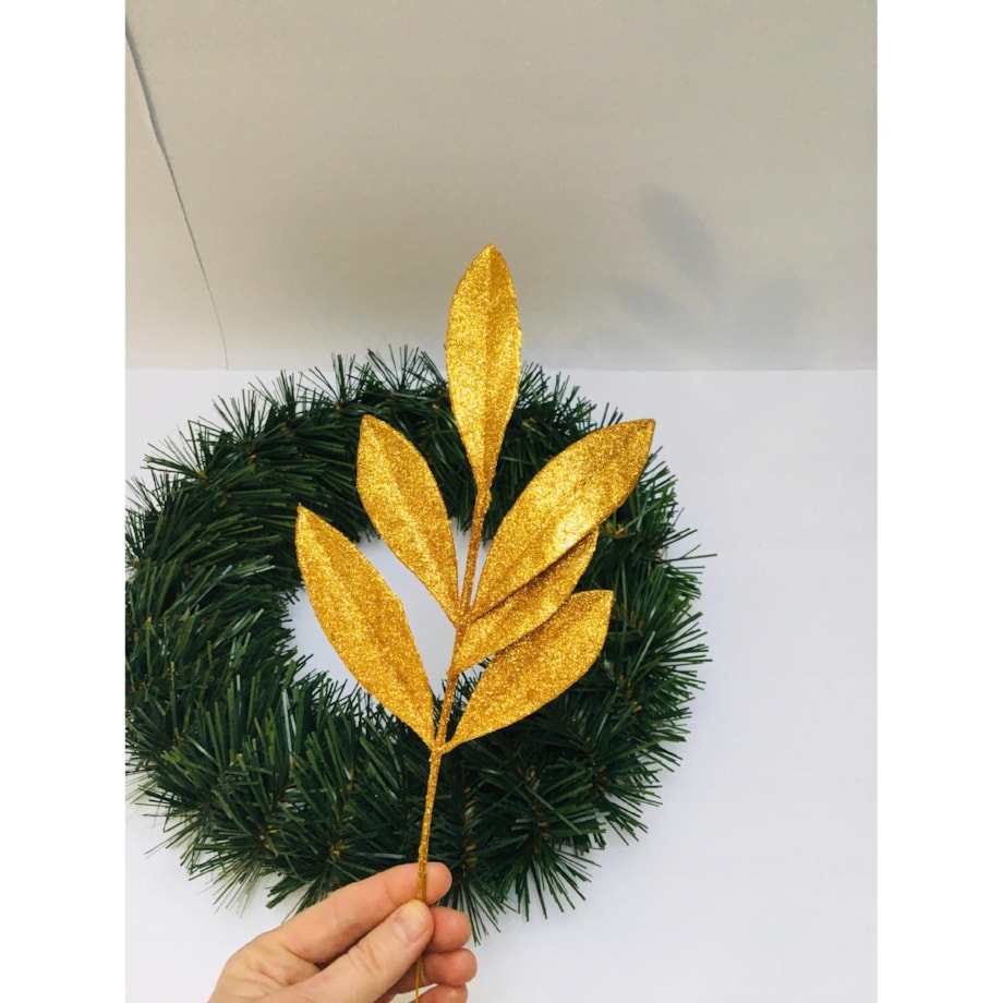 LIŚĆ SZTUCZNY brokatowy złoty GAŁĄZKA do dekorowania stroika święta choinka