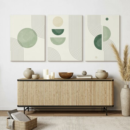 OBRAZY NA ŚCIANĘ SET ZIELONE ORNAMENTY STYL BOHO ABSTRAKCJA 90x40cm