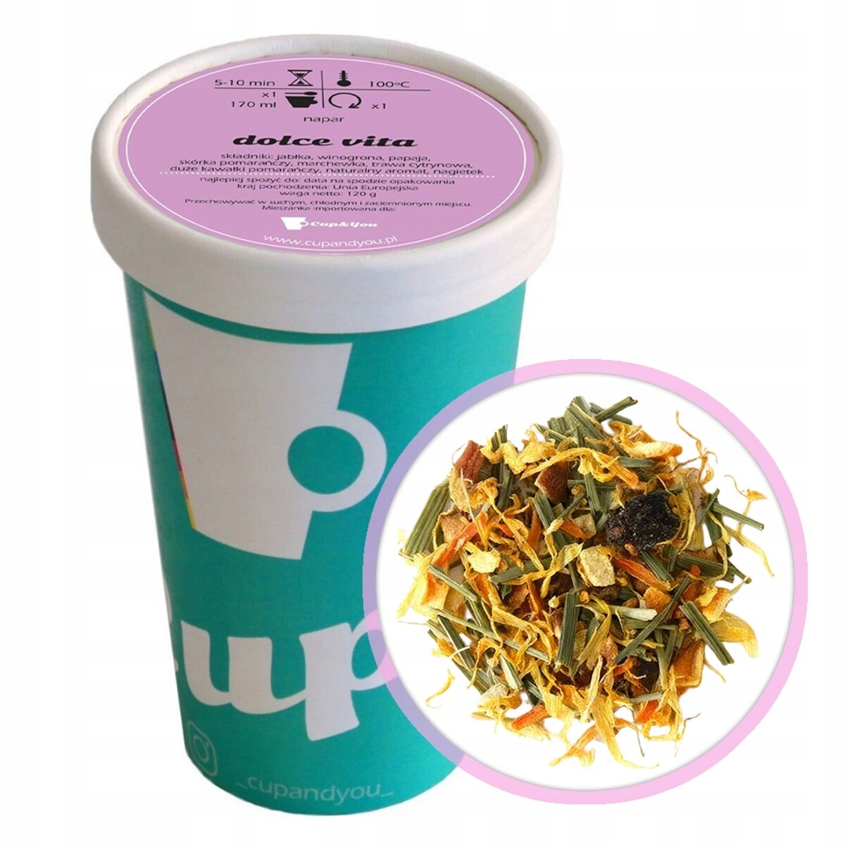 Sypana herbata owocowa DOLCE VITA jabłka winogrona papaja 120g premium