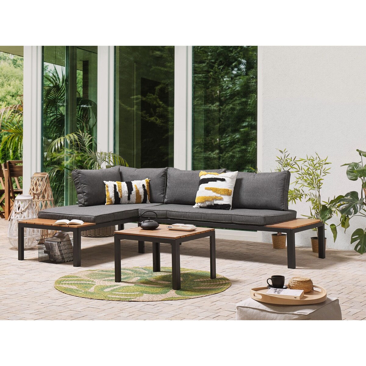 Zestaw ogrodowy modułowy 4-osobowy szary z jasnym drewnem PIENZA