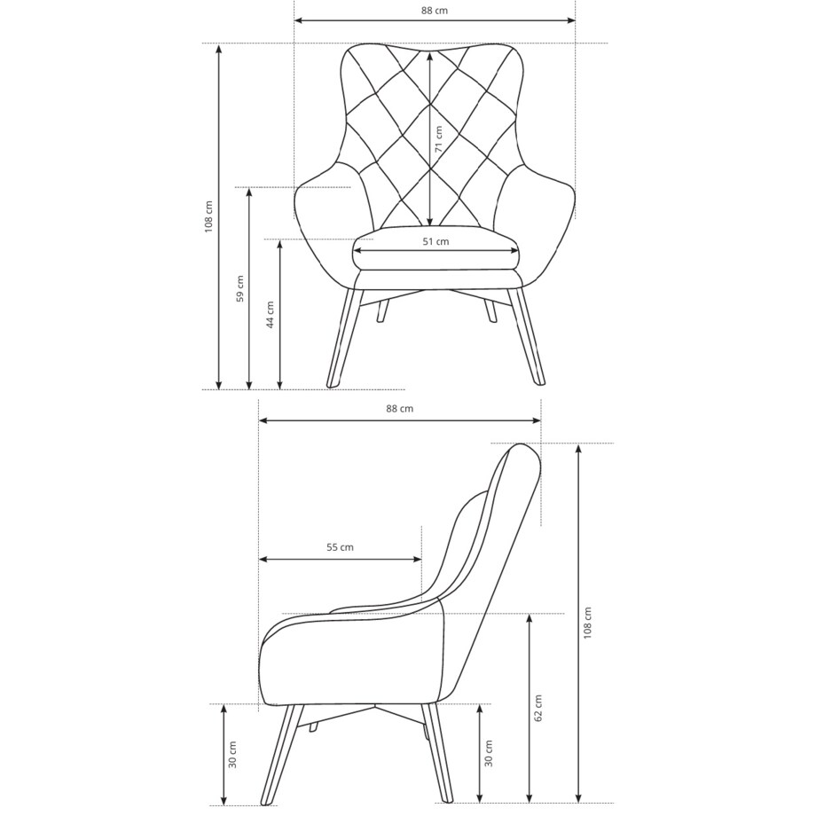 Wygodny Fotel na drewnianych nogach LISA CARO jasno-szary