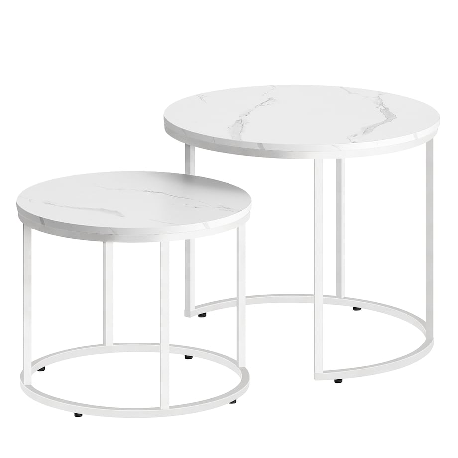 Stolik Kawowy Okrągły elegancki idealny do salonu 2 Sztuki - Marmur / Nogi Białe