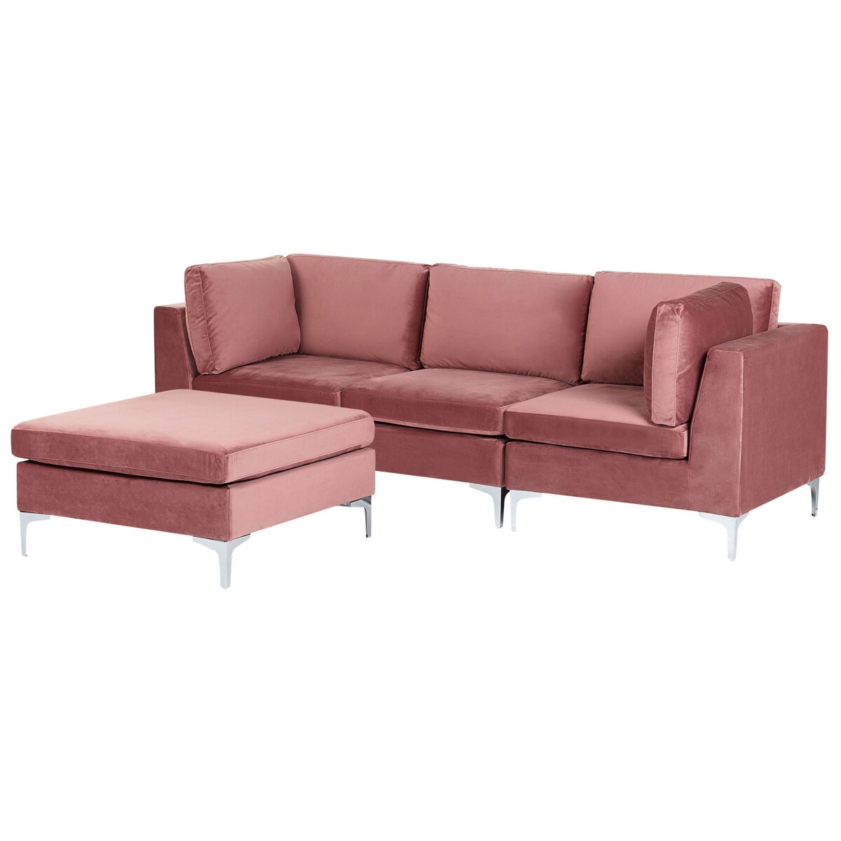 Sofa modułowa EVJA Welur Różowy z otomaną dla 3 osób