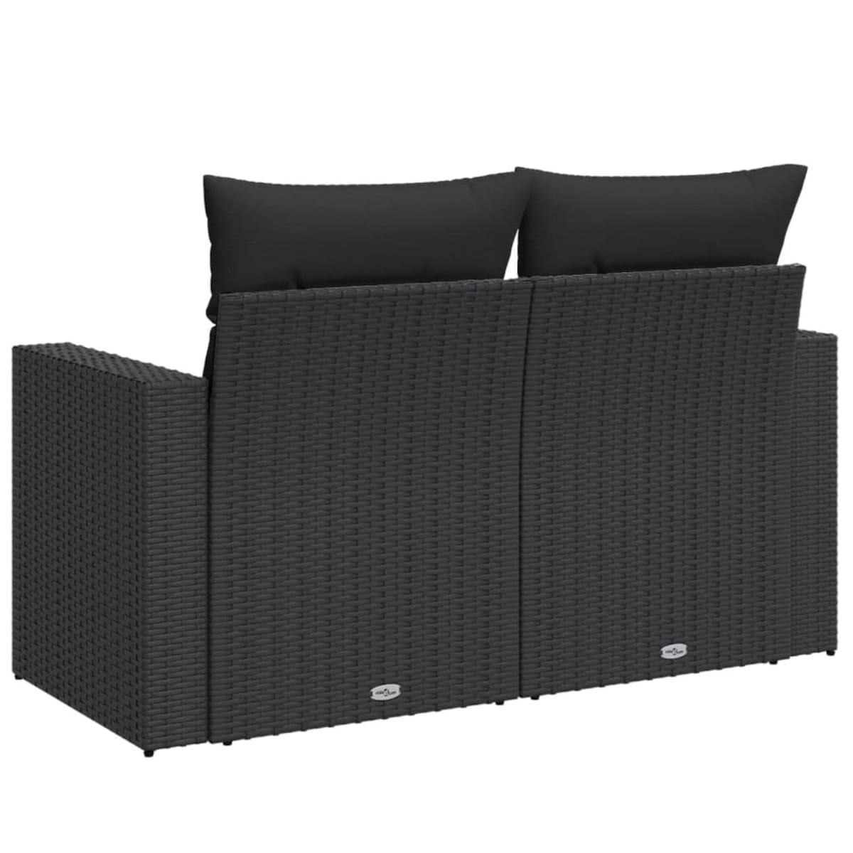 vidaXL Sofa ogrodowa z poduszkami, 2-osobowa, czarna, z polirattanu