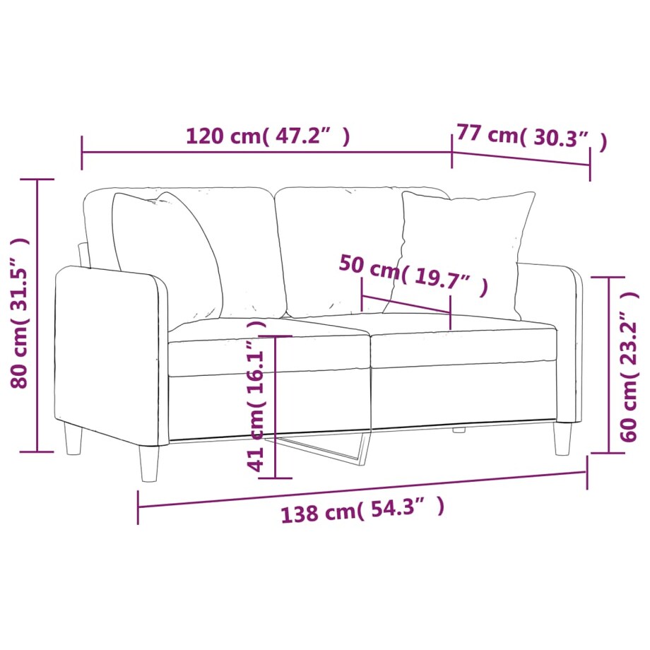 vidaXL 2-osobowa sofa z poduszkami, brązowa, 120 cm, tkanina