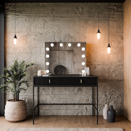 Toaletka MIDNIGHT ELITE z lustrem LED na stelażu, czarna