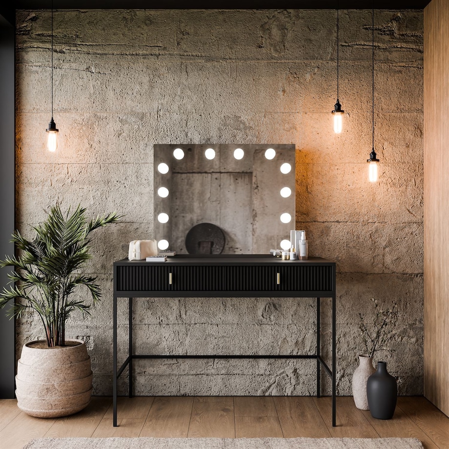 Toaletka MIDNIGHT ELITE z lustrem LED na stelażu, czarna