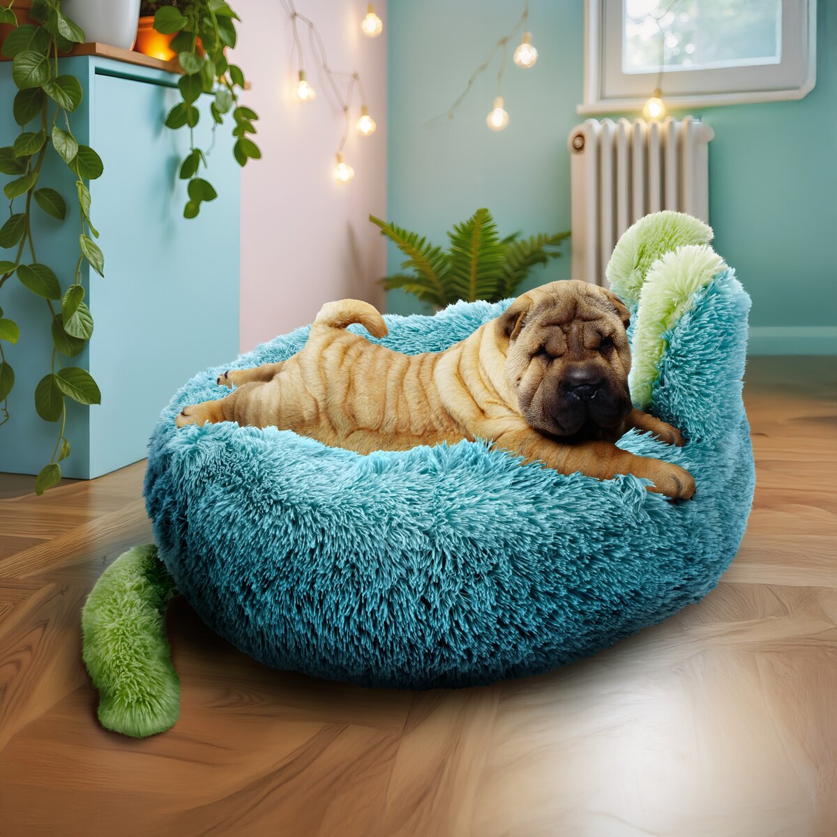 Legowisko dla psa POSŁANIE kojec okrągłe MIĘKKIE poduszka 80x80 cm WŁOCHATE