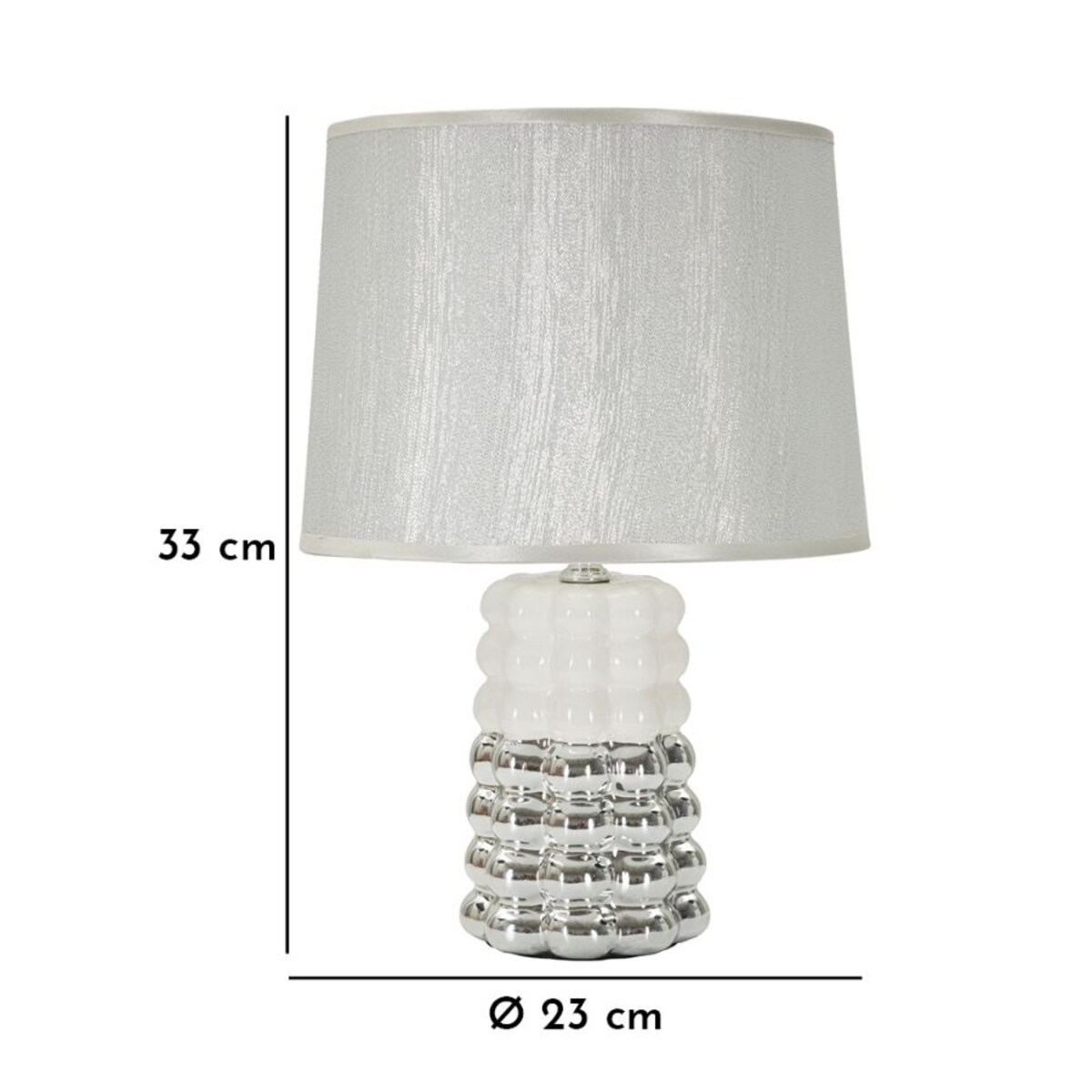 Lampa stołowa Lace, kolor biały i srebrny, ceramika, żelazo i tkanina, 23 x 23 x 33 cm, 1 x E14, do salonu i sypialni, Mauro Ferretti